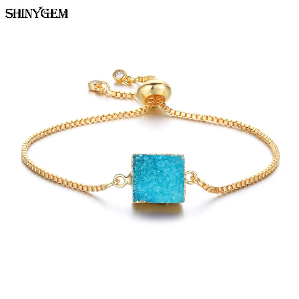 ShinyGem 12 мм натуральные квадратные бриллиантовые браслеты регулируемый браслет