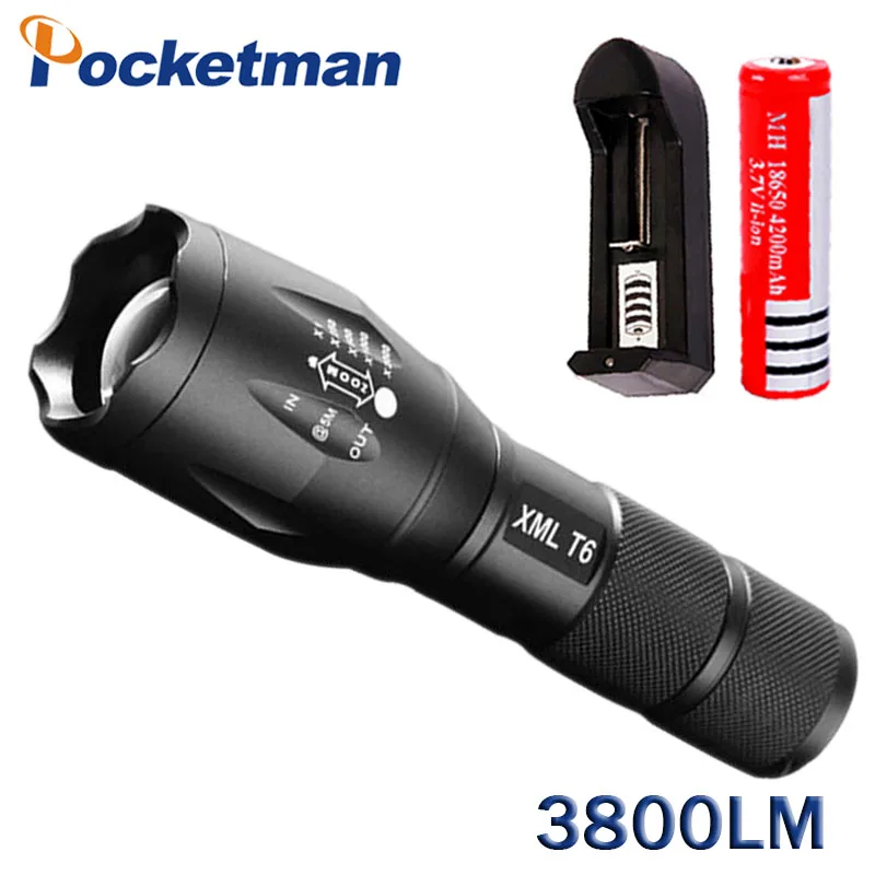 

3800 Lumens Led Torch T6 Linterna Potente Led LED Flashlight Torch Linterna Para Caza T6 Led 18650 With Battery Charger
