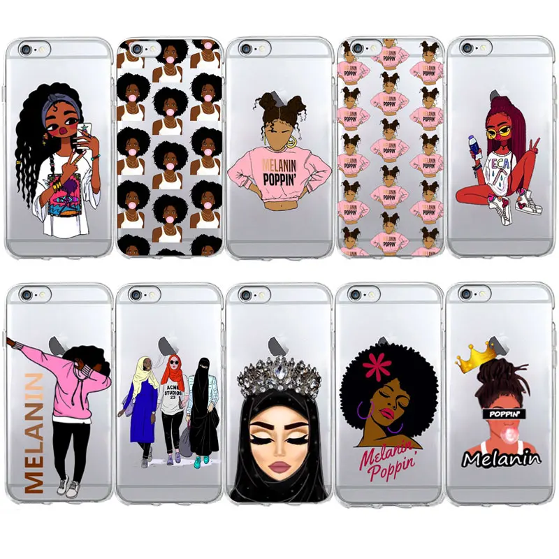 

Melanin Poppin Queen Case For iPhone 7 5S SE 6s Black Muslim girl eyes Soft TPU Silicone Phone Cover For iPhone 7 8 Plus X Case