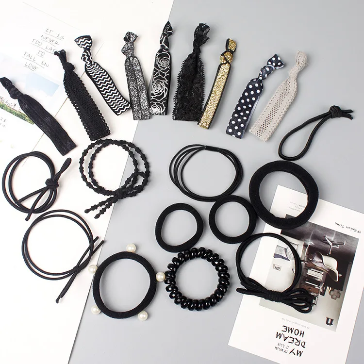 

20/10pcs/set Hair Rope For Girls Simple High Elastic Seamless Hair Accessories Rubber Band Handmade DIY Basic Black Lace G0409