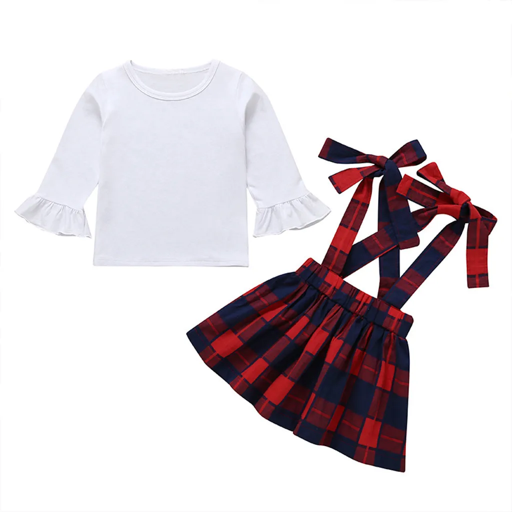

2019 ARLONEET NEWEST lovely baby girls 3PCS Newborn Infant Baby Girl T shirt Tops+Overalls Plaid Skirt Outfits Clothes Set Z0214