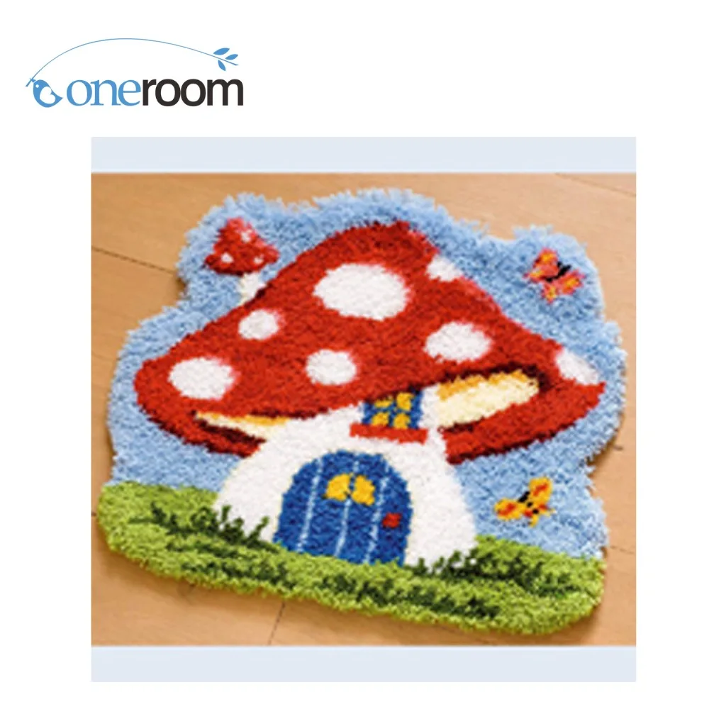 ZD16 Mushroom Hook Rug Kit DIY Unfinished Crocheting Yarn Mat Latch