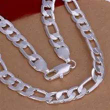 2016 nova chegou atacado s925 prata figaro cadeia 8mm colar correntes para os homens moda jewerly promocao 20 posegadas