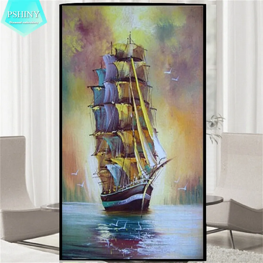

PSHINY 5D DIY diamond embroidery Traveler ship Picture mosaic kit full Square Rhinestone landscape diamond painting cross stich