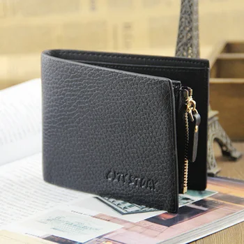 

Fashion Men Wallets Quality PVC Leather Lychee Emboss Wallet Black Coffee Business Short Style Card Holder Purse Free Shipping