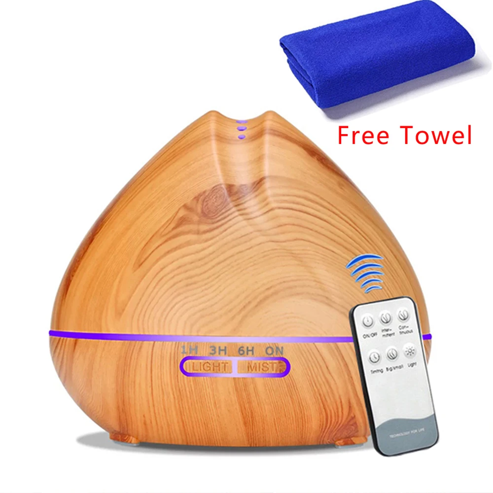 

550ML Essential Oil Diffuser Aroma Air HUmidifier With Wood Grain Remote Control Aromatherapy Diffuser LED Lights For Home