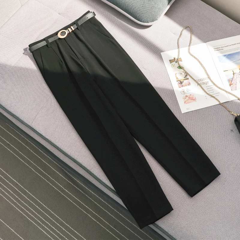 Женский костюм брюки женские модные черные повседневные с высокой талией с поясом прямые брюки офисные женские элегантные брюки Pantalon
