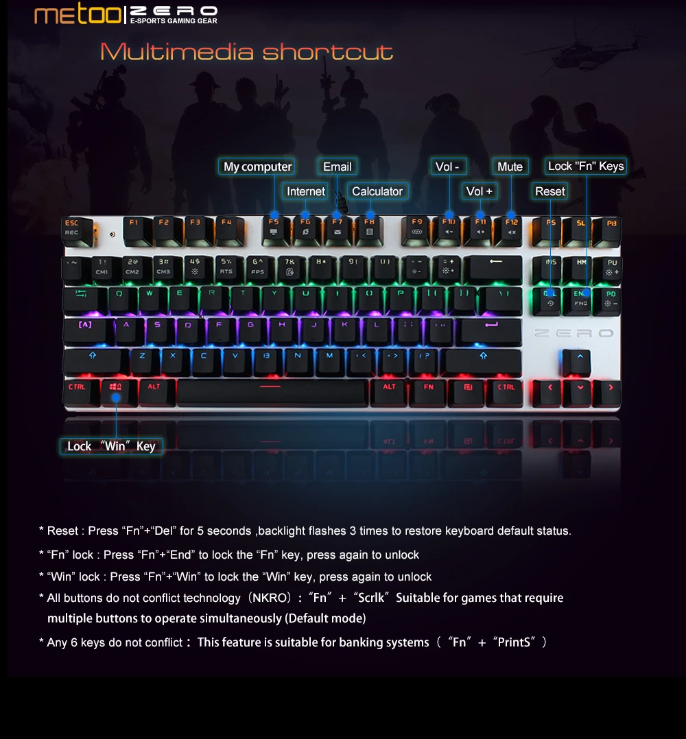 Игровая механическая клавиатура на русском и английском, испанский красный переключатель голубого цвета с металлическим проводной светодиодный подсветкой анти-ghosting для геймера