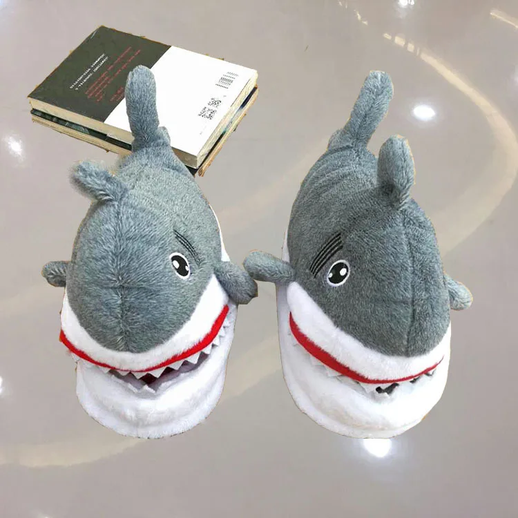 

free shipping Popular winter shark cotton slippers SuckSrk anti-skid lovers thick-soled three-dimensional animal plush slippers