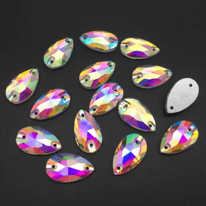 

11x18mm 28pcs/pack Drop Sew On Rhinestone AB Glass Crystal Stones Flatback Teardrop Sew-on Stone For Clothes Craft Decoration