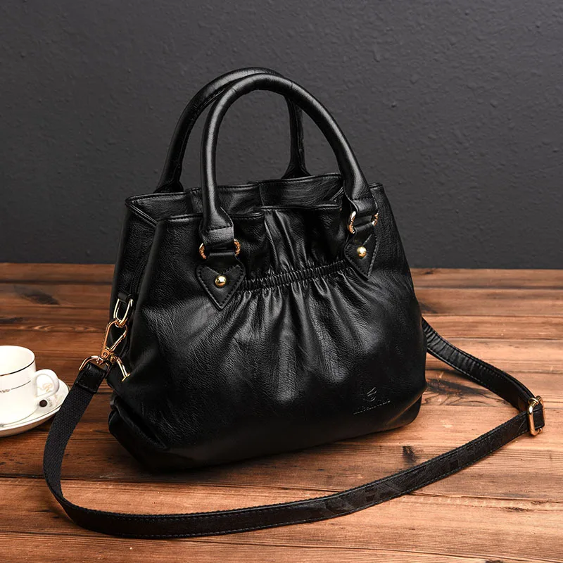 

Chu JJ New Design Women's Genuine Leather Handbags Small Shoulder CrossBody Bags Ladies Fashion Ruched Messenger Bag Women Bags