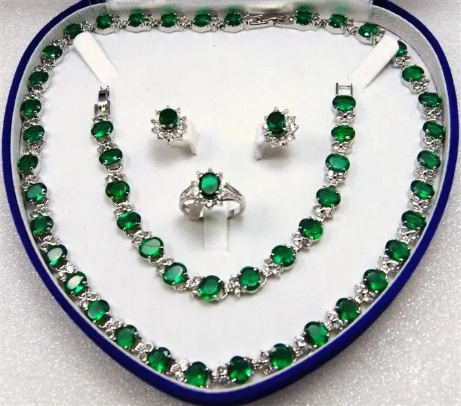 

best valentine's day gift green zircon necklace earrings bracelet and ring jewelry sets