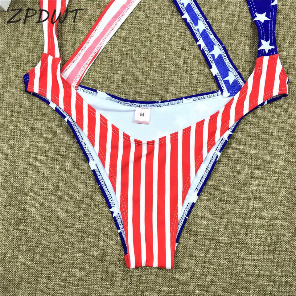 ZPDWT, сексуальный цельный купальный костюм с принтом флага, купальник с высоким вырезом, женская одежда для плавания, монокини, бандажный костюм, пляжная одежда для плавания