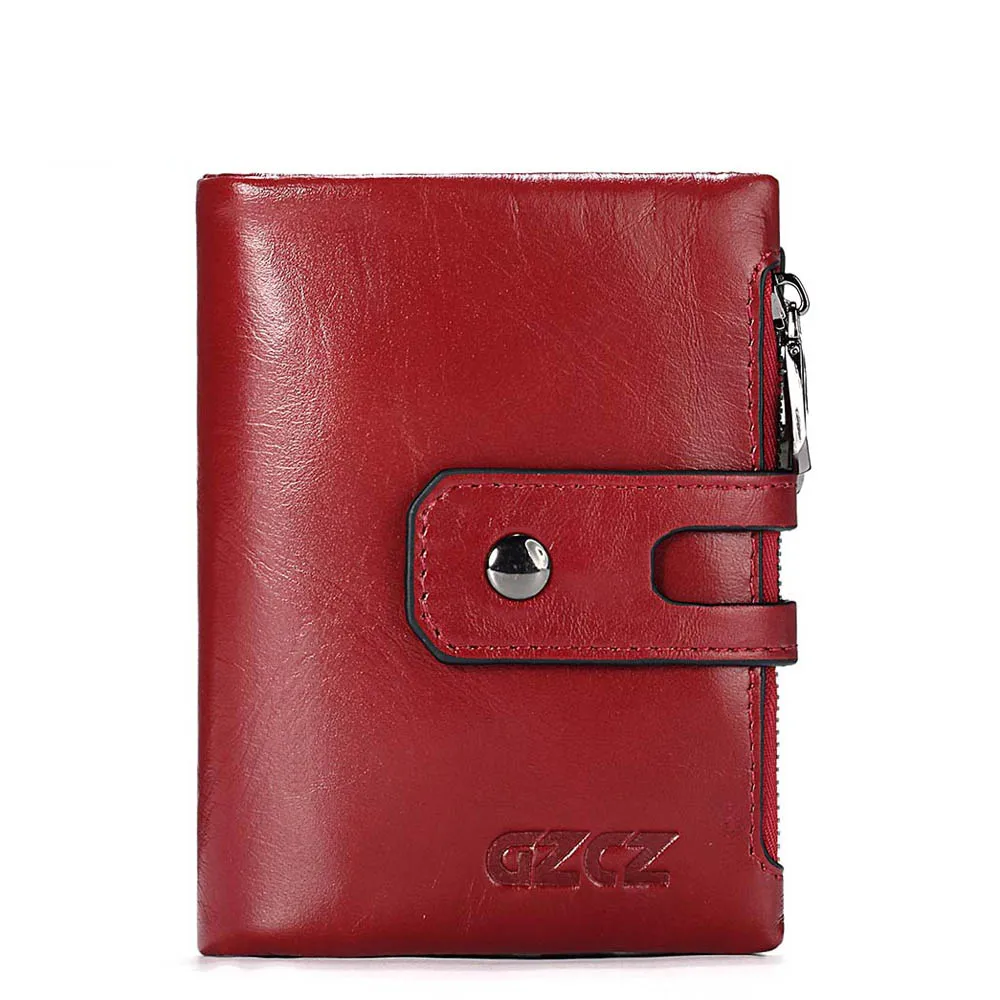 GZCZ женский кошелек из натуральной кожи с двойной молнией, кошелек для монет, деловая женская сумка для денег, маленький держатель для карт, двойной валлет - Цвет: Red