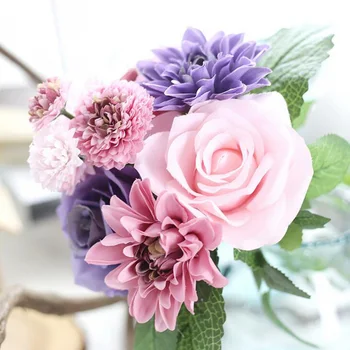 

Autumn vivid Fresh Silk rose dahlias Artificial flowers Real touch rose flowers, home decorations for Bridal wedding or birthday