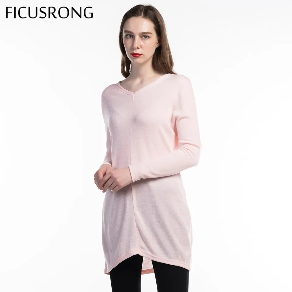 

Women Causal Loose Sweater Long Sleeve Pullovers Spring Autumn Thin Solid V-Neck Female Long Tops Sweater 2019 New FICUSRONG