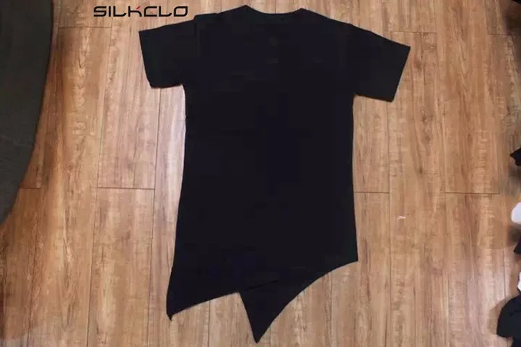 Ассиметричная дизайнерская длинная стильная футболка для мужчин, модные мужские футболки с коротким рукавом и пуговицами, однотонные уличные Мужские футболки в стиле хип-хоп