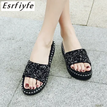 

ESRFIYFE 2019 New Summer Wedge Slippers Platform High Heels Women Slipper Ladies Outside Shoes Basic Slipper Flip Flop Sandals