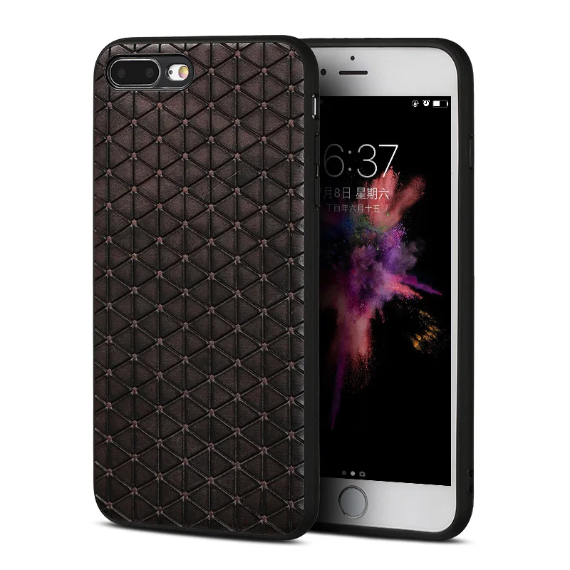

Genuine Leather Phone Case For iPhone 7 8 case Business Style Triangle Texture back cover For iPhone X 6 6S Plus SE 5 5S case