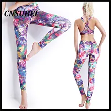 Colorful flower 360 digital print pilates compression yoga leggings pants for women