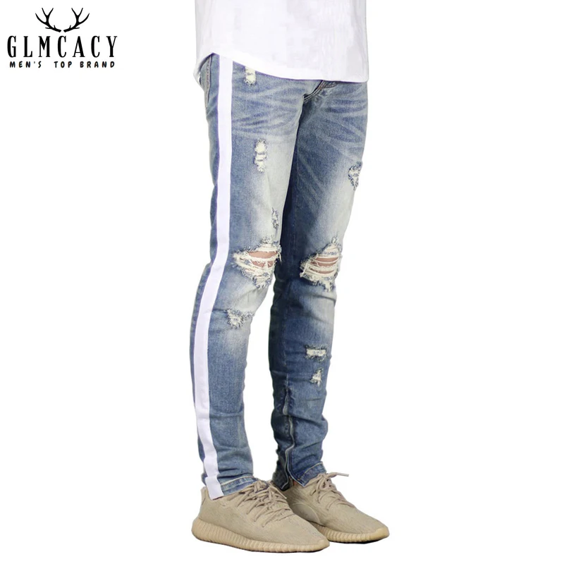 Для мужчин Slim Fit Stretch Distressed Skinny Jogger джинсовые штаны джинсы для женщин с эластичной