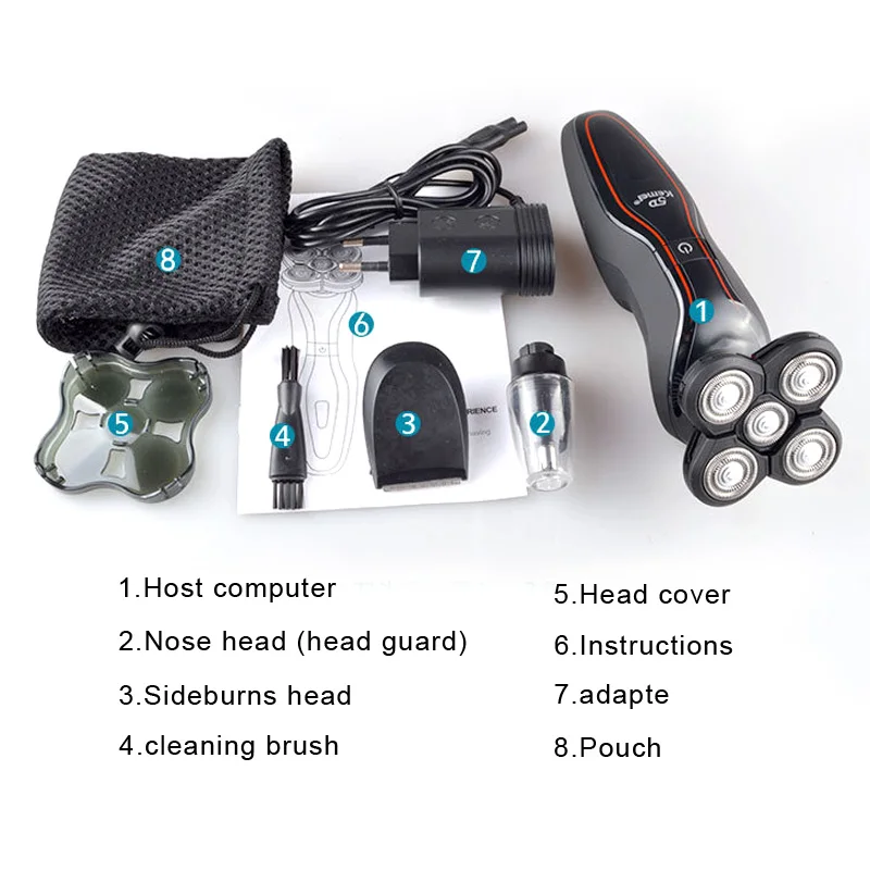 

KEMEI KM-6181 Washable 5 Heads Rechargeable Electric Shaver Triple Blade Electric Razor Men Face Care 5D Floating Shaver