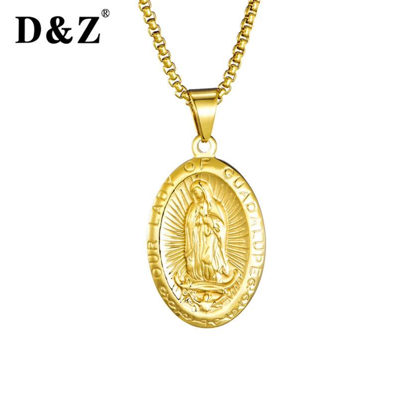 D&Z Religious Blessed Virgin Mary Pendant Necklace for Women Girl Gold