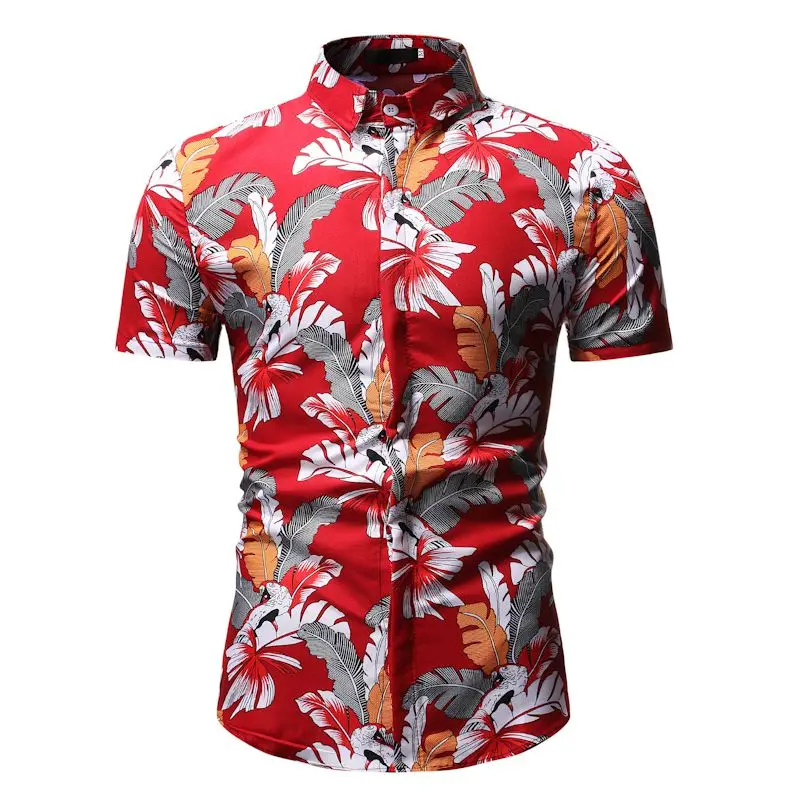 Гавайская рубашка для мужчин цветы растений короткий рукав блузка рубашка для мужчин's костюмы повседневное Slim fit черный, красны