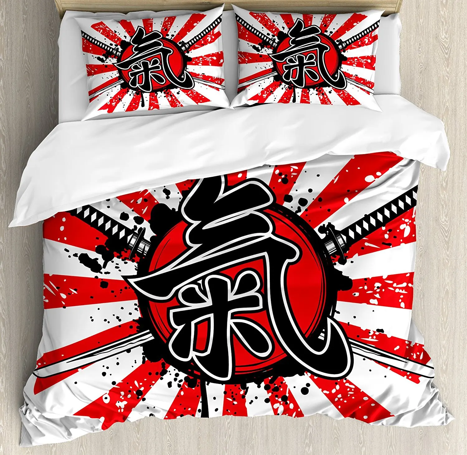 Japanese Duvet Cover Set Grunge of Asian Military Armor Nobility Symbol