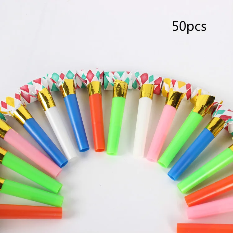 50pcs Birthday Party Entertaining Tool Cheering Prop Small Blowing Dragon Whistle Plastic Trumpet Golden Paper | Дом и сад