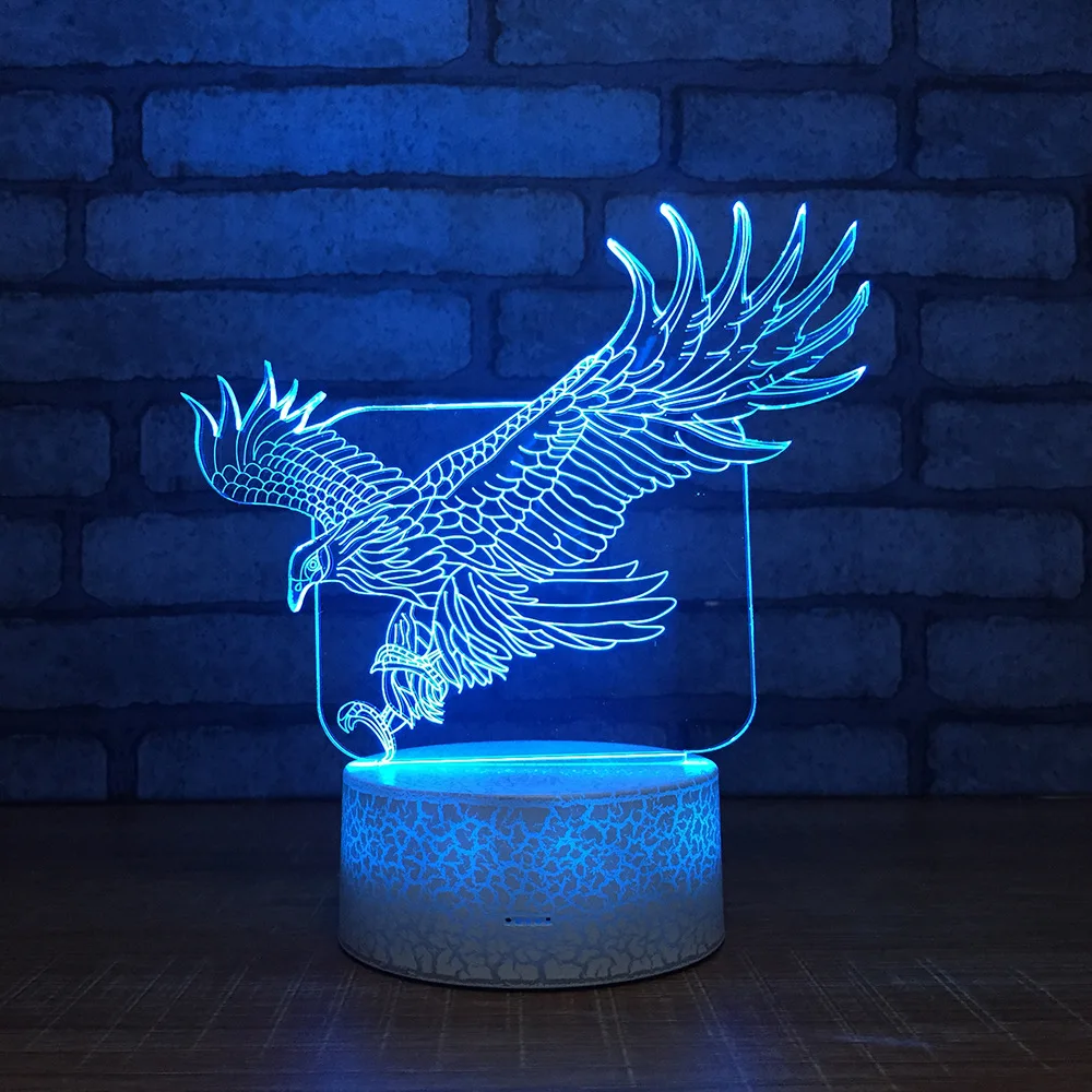 

Eagle Colorful Led Small Night Lamp Personality Bursting Pattern Base Usb 3d Lamp New Special Vision Small Table 3d Light