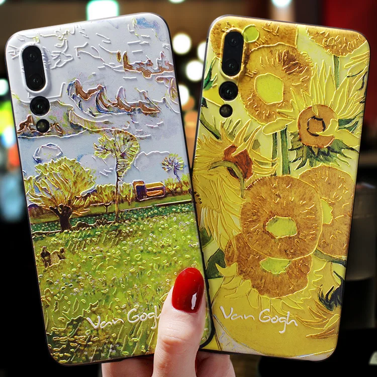 

Van Gogh Sunflower Vegetable Field oil painting embossed Relief case For Huawei P20 PRO , P20 cover case