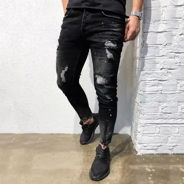 2018 Spring Autumn Fashion Hole Men Jeans Straight Slim Hot Sale New Brand Zipper High Quality Men's GD1087 | Мужская одежда