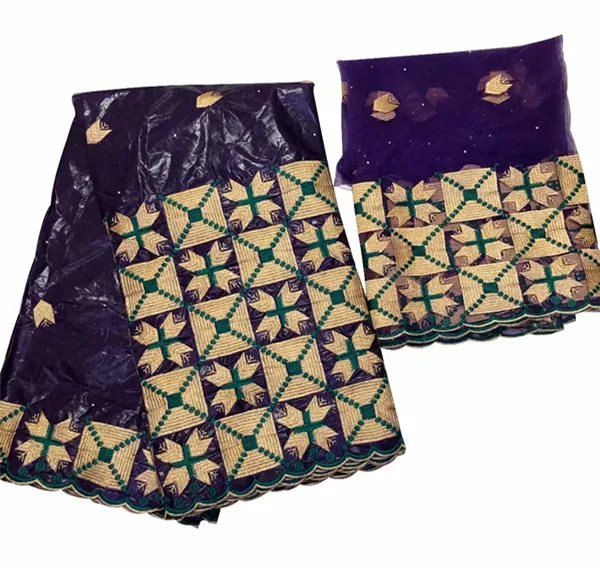 

African basin riche getzner 2019 high quality lace cotton bazin riche fabric with nigerian lace fabric 5+2yards/lot KY-31