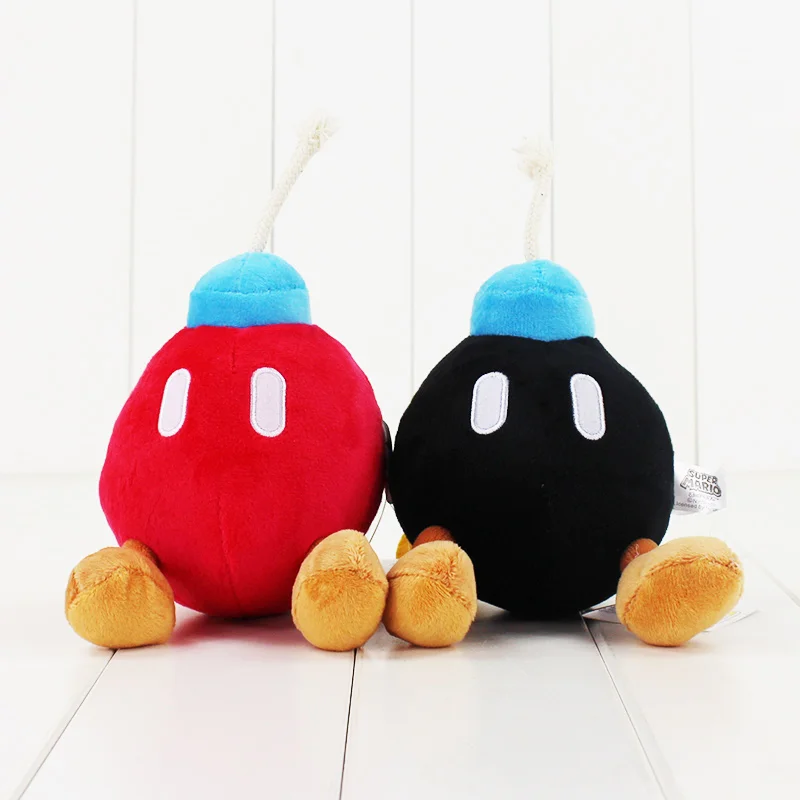 

14CM Super Mario Bros Bomb stuffed toy black and red bomb soft plush doll cute bomb free shipping good gift for kids