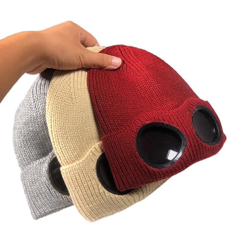 

Women Men Double-use Thickened Hats Winter Warm Knitted Beanies Outdoor Ski Cap Sunglasses Accessories Adult Cap CP0331