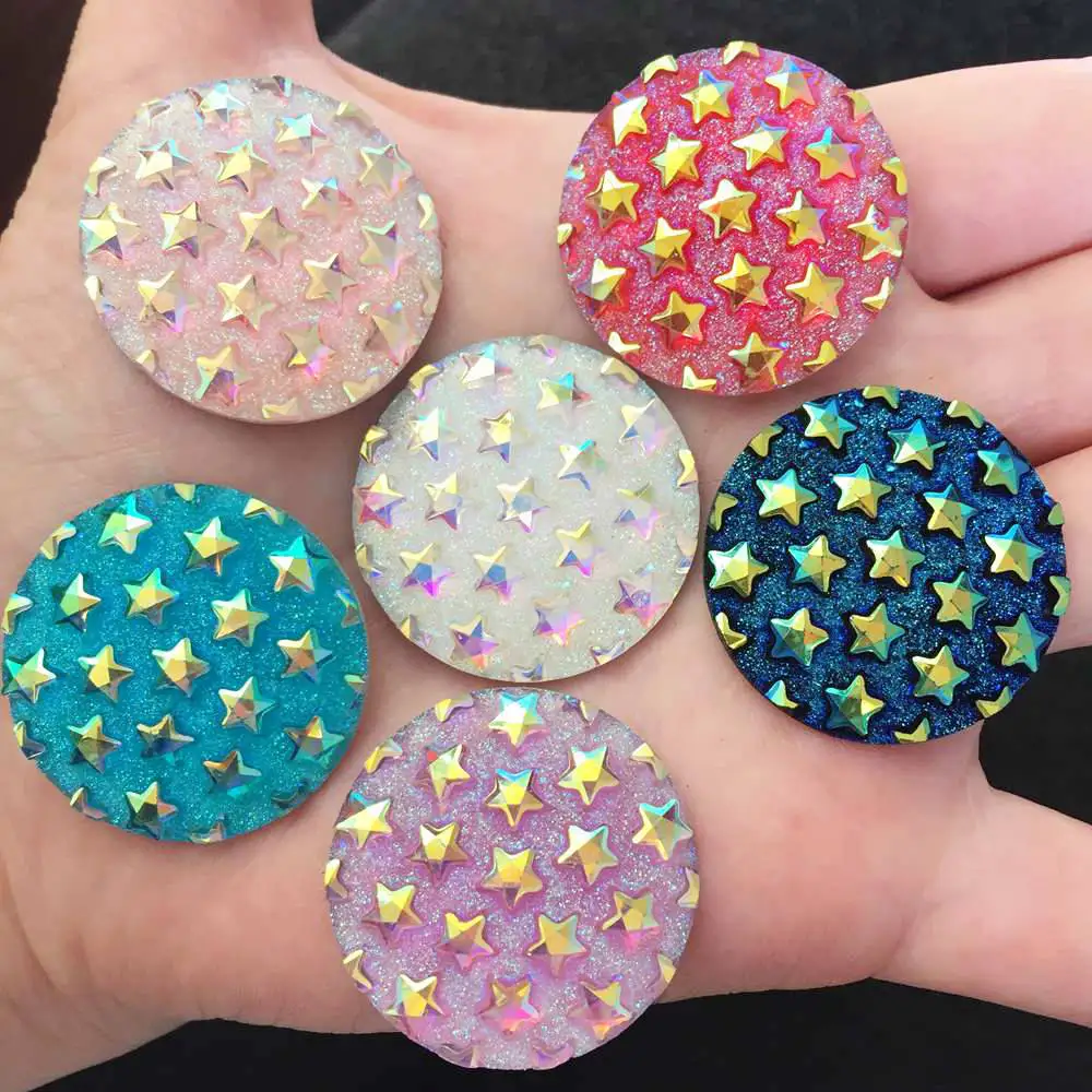 

6pcs mix AB resin 30mm round Ore star gem Flat back rhinestone appliques DIY Wedding scrapbook ornament craft SF559