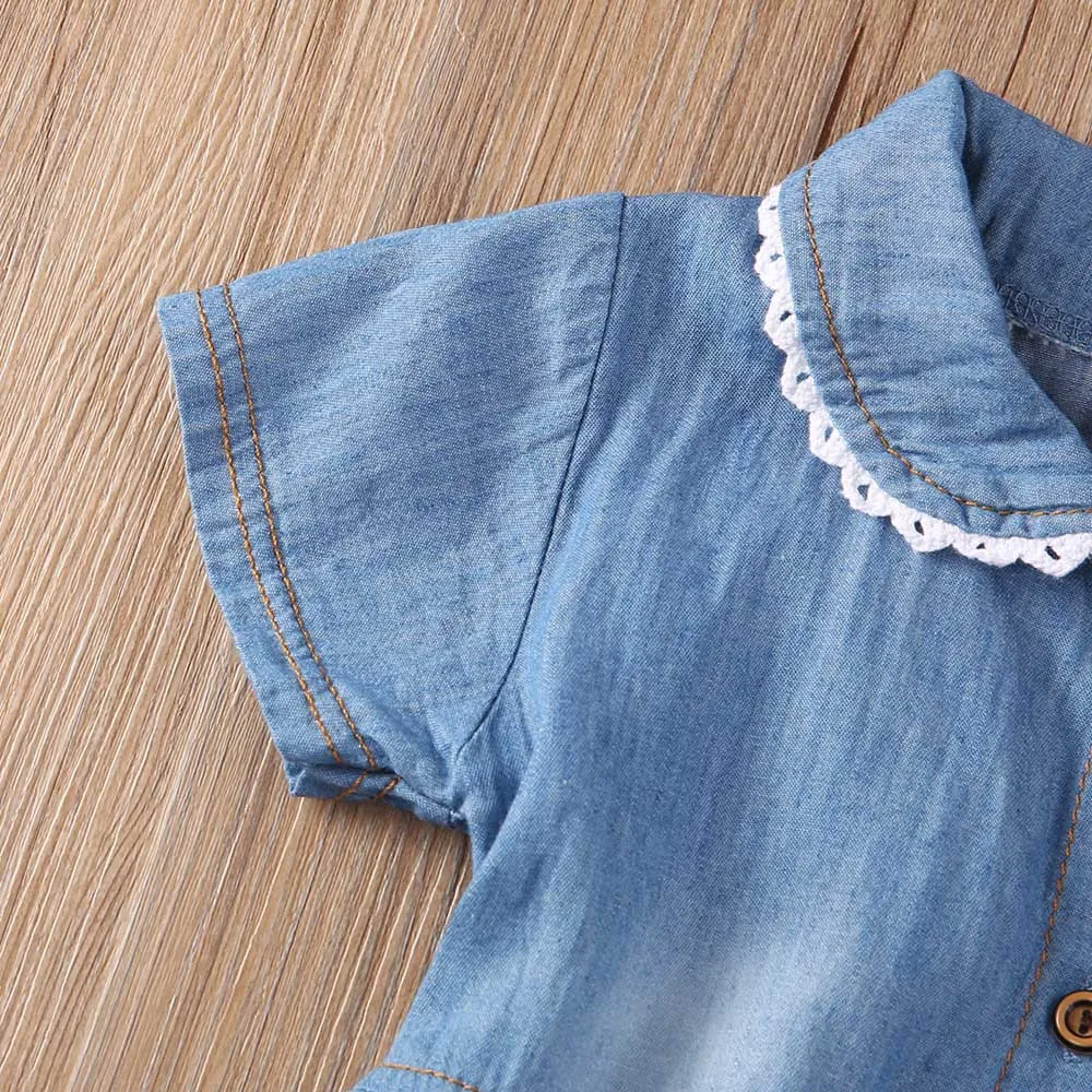 Милое джинсовое платье для маленьких девочек, сарафан, платье с принтом, комплекты одежды