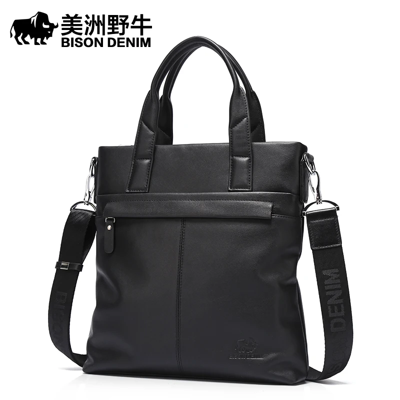 Brand Handbag BISON DENIM Men Shoulder Bags Tote Bag Genuine Leather Briefcase Men's Business Casual Messenger Bag Free Shipping