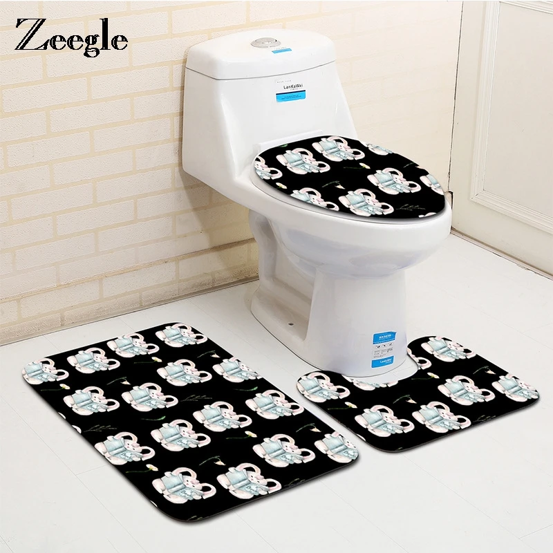 Leopard Print 3pcs Set Toilet Seat Ground Mat Carpet