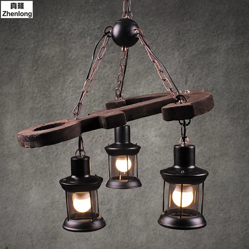 

American Country Retro Industrial Wind Pendant Lamp Creative Led Bar Loft Cafe Restaurant Ship Wooden Lamps Decorative Light