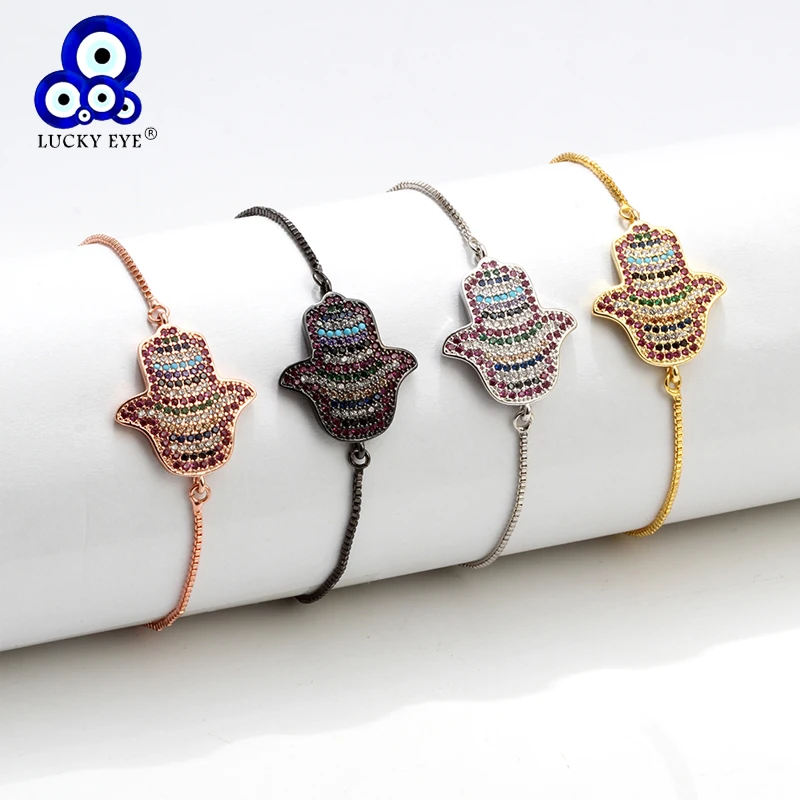 Браслет Lucky Eye Hamsa, розовое золото, серебро, цепочка, регулируемый браслет с шармами сборка украшения, подарки для женщин, EY6312