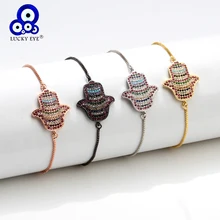 Браслет Lucky Eye Hamsa, розовое золото, серебро, цепочка, регулируемый браслет с шармами сборка украшения, подарки для женщин, EY6312