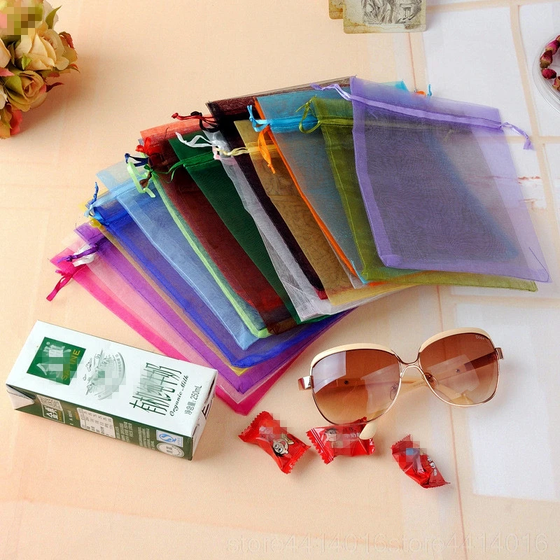 organza 100 pcs 7x9 9x12 10x15 11x16 13x18 15x20 17x23 cm jewelry bag packaging drawer bag wedding jewelry bag