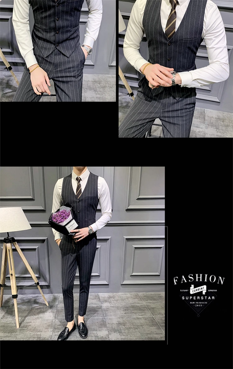 Fashion Suit Vest Men Striped Formal Dress Slim Fit Vest Sleeveless Jacket Male Business Wedding Waistcoat Plus Size 5XL