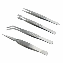 BHTS-4Pcs/Set Precision Tweezers Stainless Steel Thick Electronics Forceps Eyebrow Tweezers Anti-Skid Makeup Repair Multi Tool