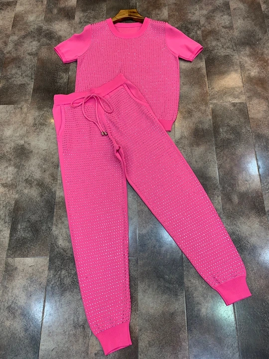 

2019 Summer new women's round collar short sleeve jacket + pull-rope waist trousers pure color suit 630