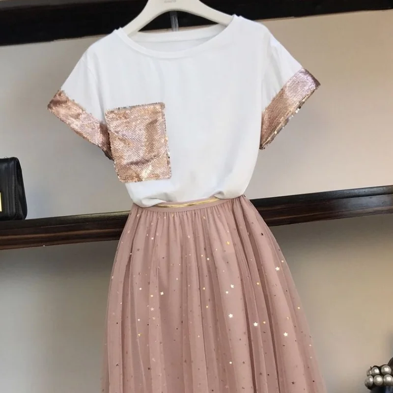 Женский комплект из 2 предметов ALPHALMODA футболка с блестками и карманами юбка