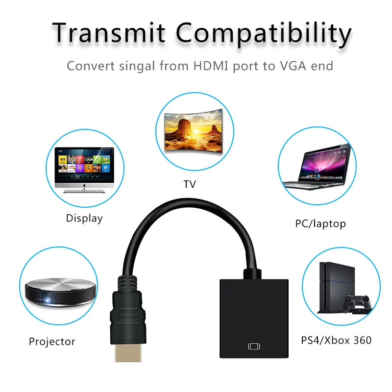 HDMI в VGA адаптер мужской в Famale конвертер адаптер 1080P цифро-аналоговый видео аудио для ПК ноутбук планшет высокое качество