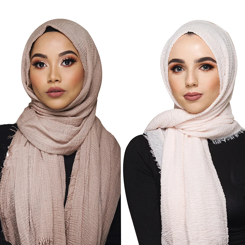 NEW women bubble cotton solid color muslim head scarf shawls and wraps pashmina bandana female foulard crinkle hijab stores